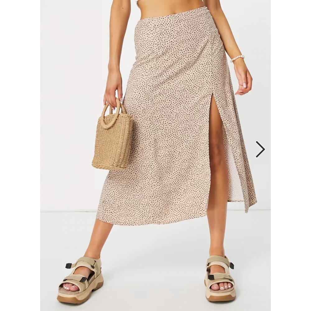 Abercrombie & Fitch Midi Skirt With High Split in Animal Print Cheetah Print XS